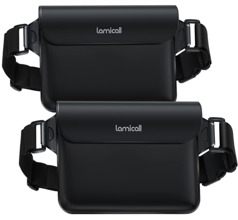 Lamicall wasserdichte Tasche, wasserfester Beutel - [2 Stück] wasserdichte Bauchtasche mit einstellbarem Band, IPX8 Waterproof Bag für Wassersport, Strand, Schwimmen, Bootsfahrten - Schwarz