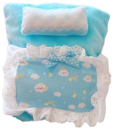 Folpus 3X Puppenbettwäsche-Zubehör, Babypuppendecken, Bettlaken und Kissen für 17 cm große Puppen, Neujahrsgeschenke, Blau