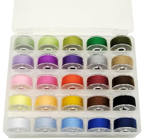 25Pcs Sewing Machine Bobbin Threads with Storage Case Box, Pre-Wound Bobbins Set for Brother/Babylock/Janome/Elna/Kenmore/Babylock/Singer Sewing Machine