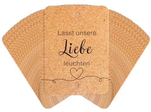 GHVACZS 50 Stück Lasst Unsere Liebe Leuchten Wunderkerzen Hochzeit Etiketten, Hochzeitsdeko Halter Schilder, Pyrotechnische Stäbe und Leuchtstäbe Geschenkanhänger
