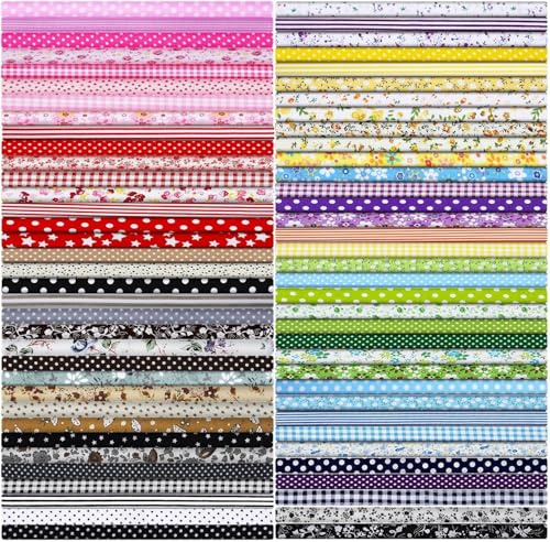 Risegun - Set di 70 pezzi di tessuto di cotone stampato per quilting, 25 x 25 cm, motivo floreale piccolo, per cucito, scrapbooking, patchwork (tessuto quadrato stampato)