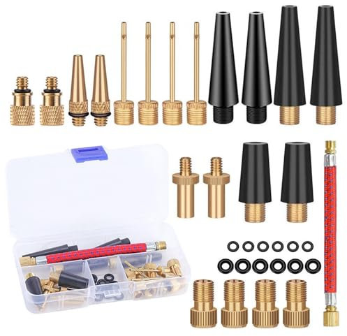 zoerbufan 33 Stück Fahrradventil Adapter Set, Autoventil Adapter und französisches Ventil Adapter mit Sortierbox, DV SV AV Französisches Ventil Adapter, Kompressor Ventiladapter,Luftpumpe Adapter