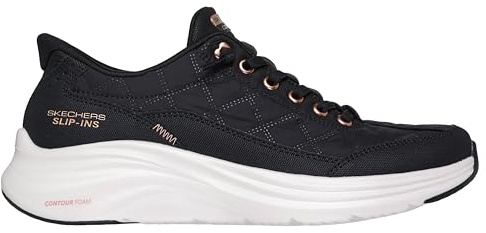 Skechers Women's Contour Foam Golden Hour Slip-On Sneakers, Black Mesh/Duraleather/Leather/Rose Gold Trim, 4 UK