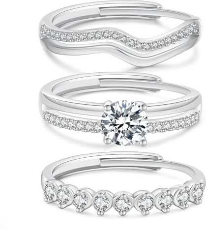 Senteria Ensemble de 3 bagues en argent pour femme avec zircon cubique, plaquées or, bagues de doigt, bagues de pouce, bagues de fiançailles, alliances, bijoux argent/or