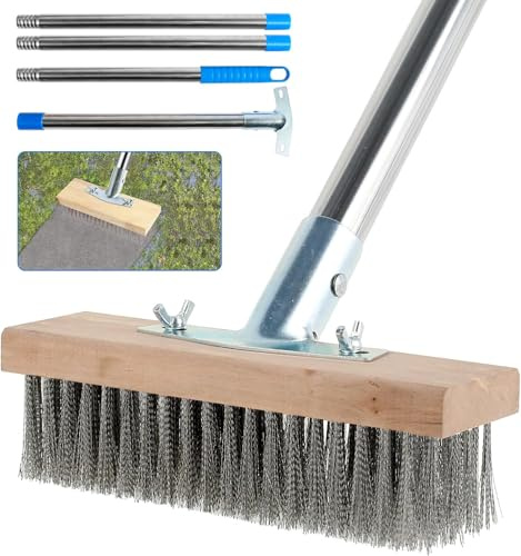 Balai télescopique en fil d'acier 48-165 cm - Balai métallique robuste pour nettoyer la mousse, pour nettoyer les cours, les murs, les jardins, les terrasses, les pavés