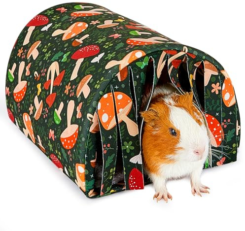 Hedgeink Tunnel Maison pour Cochon d’Inde avec Rideau – Accessoire et Jouet Douillet pour Lapin avec Coussin Lavable – Cachette pour Furet, Hérisson, Chinchilla, Hamster et Petits Animaux