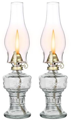 2PCS 32cm Chamber Oil Lamp Glass Kerosene Oil Lamps, Vintage Oil Lamps for Indoor with Adjustable Fire Wick Lighting Oil Lantern for Tabletop Decor and Emergency Lighting, 12.6 High (Clear)