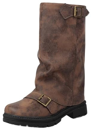 Générique Botte Femme Bottes Cowboy Femme Chaussures Hiver Bottine Talon Chaussure Confortable pour Mollet Large Chaudes Fourrées Cuissardes Plates Botte Fourrée Caoutchouc Equitation Boots Cuir,37