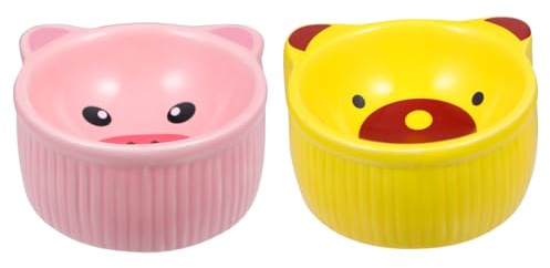 TOBBOMEY 2 pezzi Ciotole in Ceramica per Criceti con Design Cartoon Contenitori per Cibo e Acqua per Piccoli Animali Resistenti e Facili da Pulire per Cincillà e Ricci