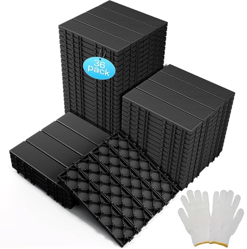 JUOIFIP 36 piezas de azulejos para terrazas de jardín, terrazas de plástico, entrelazados, para exteriores, resistentes a la intemperie, para patio, balcón, hormigón, 30 x 30 cm (gris oscuro)