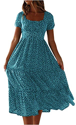 Womens Summer Dresses Floral Polka Dot Chiffon Flowy Dress for Party Beach