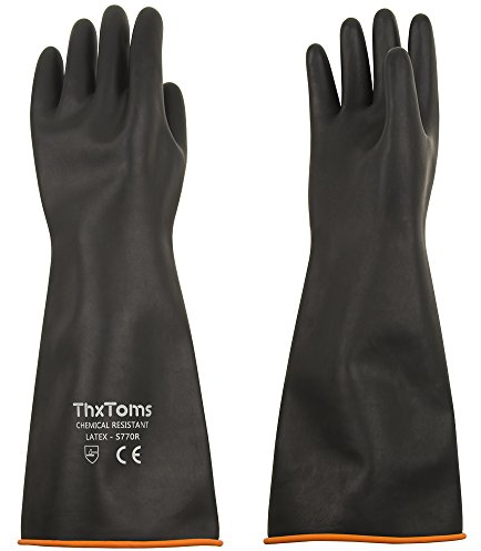 ThxToms Chemical Resistant Gloves,Reusable Heavy-Duty Rubber Gloves, Resist Strong Acid, Alkali and Oil, 18, 1 Pair