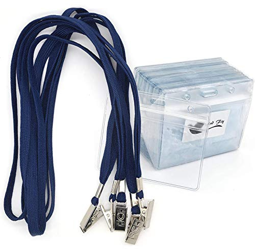 Lanyards with Id Holder Name Badges 50 Pack Waterproof Clear Plastic Name Tag Badge Id Card and 50 Pack Lanyard
