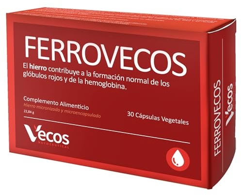 Suplemento de Hierro. Alta biodisponibilidad. Vitaminas para el cansancio - FERROVECOS 30 Cápsulas Vegetales
