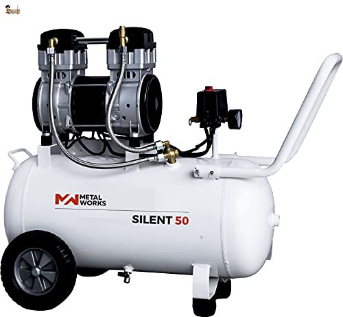 BricoLoco Compresor aire silencioso portátil, pequeño y ligero. 9 bares de presión. 2 CV de potencia. Depósito 50 lts. ¡¡¡ SÓLO 72 DECIBELIOS !!! ¡¡¡ DOBLE CABEZAL !!!