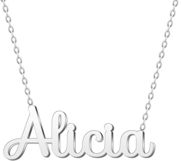 cotigo Collana con Nome in Acciaio Inossidabile - Ciondolo con Nome Personalizzato Collana in Argento o Dorate - Regali Personalizzati per Le Donne San Valentino amore (Alicia-Argentato)