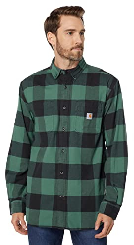 Carhartt Herren Workwear Relaxed Fit Midweight Flannel L/S Plaid Shirt, Slate Green, XXL