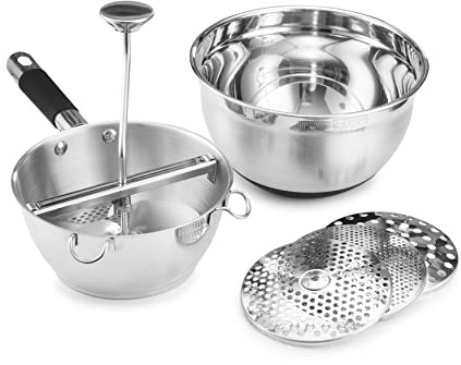 Food Mill with Bowl - 3 food grinder Discs & Bowl - Potato ricer for mashed potatoes - Grain mill hand crank for Mashing, Straining & Grating Fruits & Vegetables - Baby food mill - Bezrat (Black)