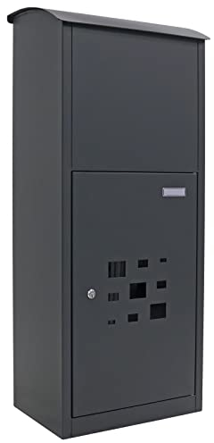 Profirst Mail PM 1500 Stand Paketbriefkasten Anthrazit Zylinderschloss mit 2 Schlüssel Stahl BxHxT 460x1080x320 mm Namensschildhalter Sichtfenster Briefkasten inkl. Befestigungsmaterial