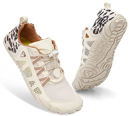 XIHALOOK Hiking Water Sports Shoes Womens Mens Quick Dry Barefoot for Pool Beach Surf Walking Waterpark Beige Leopard, 9 Women/7.5 Men