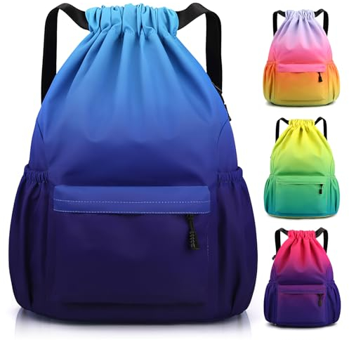 Sarsumir Turnbeutel Sportbeutel Damen Jungen, Wasserdicht Große Kapazität Beutel mit Kordelzug Rucksack, Kordelzugbeutel Turnbeutel Herren Mädchen für Gym Schwimmen Sport, Blau Lila