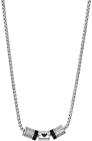 EMPORIO ARMANI Halskette für Männer Onyx Rondelle Halskette, Länge: 525mm, Breite: 36.5mm, Höhe: 8mm, EGS2998040