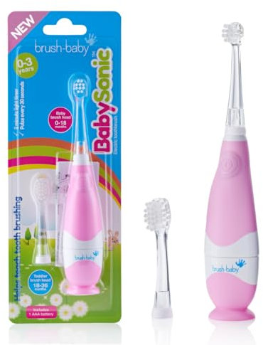 Brush-baby BabySonic Elektrische Zahnbürste für Kleinkinder, Babyrosa, extra weiche Borsten, 2-Minuten-Timer, LED-beleuchteter Zahnbürstenkopf Geeignet für Kinder von 0-3 Jahren