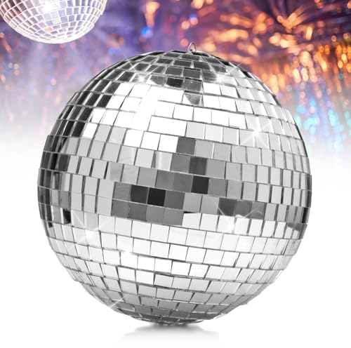 Palla da Discoteca, 20 cm, Sfera specchiata, Palla a Specchio, Specchio Palla da Discoteca, Sfere da Discoteca a Specchio, per Feste, Matrimoni, Alberi di Natale, Argento