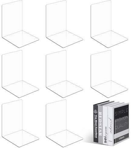 UCAMP 8 Pezzi Fermalibri per mensole,Fermalibri in Acrilico Trasparente,reggi libri per libreria,fermalibri per mensole trasparenti in acrilico,per Scuola,Ufficio e Casa