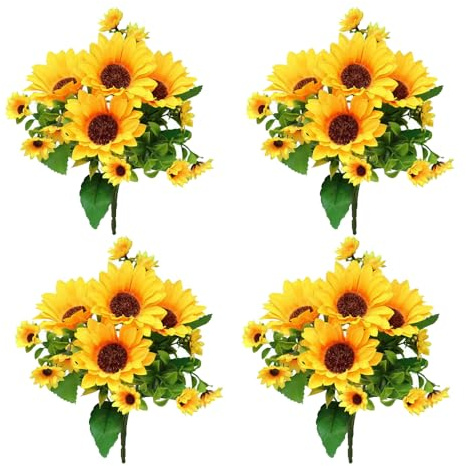 Amajoy 4 mazzi di girasoli artificiali, fiori di girasole in finta seta, realistici girasoli in seta per casa, hotel, fai da te, artigianato, matrimoni, feste, decorazioni per interni ed esterni, XRK