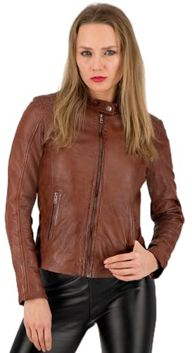 URBAN 5884 Chaqueta de Cuero para Mujer, Gigi, Suave y Genuino Cuero, Abrigo de Cuero, Marrón, M