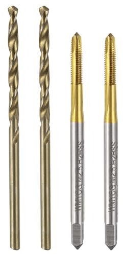 sourcing map Set di punte per trapano e maschi metrici, 2 pezzi M2,5 x 0,45 mm con filettatura a spirale, rivestiti in titanio e 2 punte elicoidali da 2,1 mm, utensili per filettatura filettata