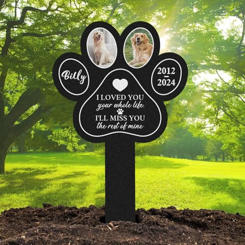 Dyoart Personalized Memorial Metal Garden Stake - Custom Photo Grave Stake, Dog Tombstone for Graves, Pet Cemetery Marker Memorial Engraved Sign, Pet Name Sympathy Gift