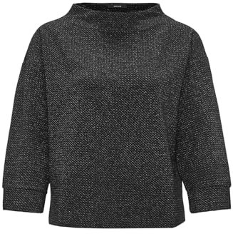 OPUS Damen Sweatshirt | Sweater GESCHE Boxy Fit mit Glitzer Details Black, 44