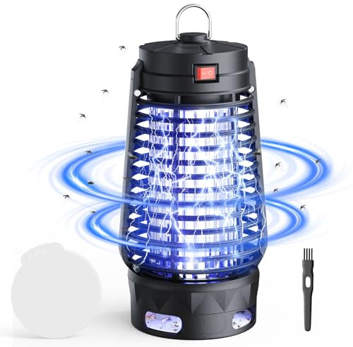 NIIYOCA Lampada Antizanzare Elettrica UV, Impermeabile IPX4, Zanzariera Elettrica 12W/1600V, Adesivo Inferiore Anti - Fuga, Efficace per Interno ed Esterno (1 Dispositivo + 5 Piastre Adesive)