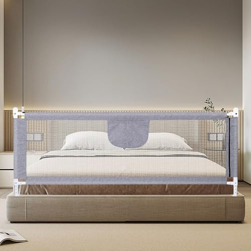 Willonin Barrière de lit pour Les Tout-Petits, Barriere de securite Enfant lit, réglable en Hauteur, Barriere lit Adulte Bebe, Protection Contre Les Chutes,70-99 (200cm-gris)