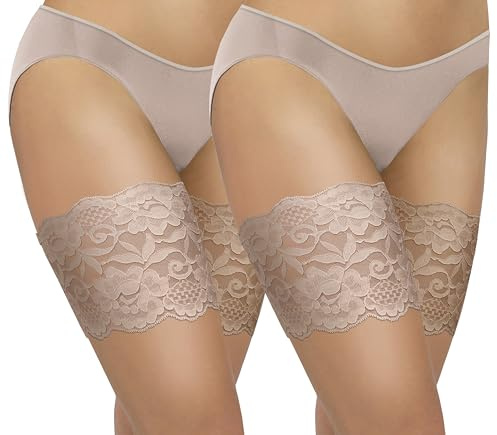 sesto senso 2 pares de bandas para la parte superior de las piernas, sexys, elásticas, antirozaduras con punta de silicona, S