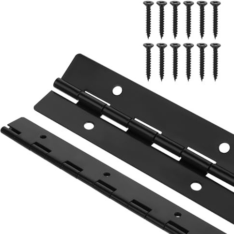 2 Pcs Black Piano Hinge, 20cm Continuous Long Hinge with 12 Screws,Heavy Duty Hinges with Holes for Wood Furniture,Piano Cabinets,Storage Box,Door Windows