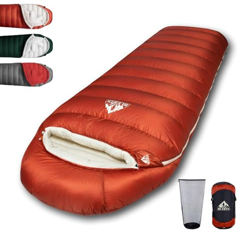 BUERTS Saco de dormir de plumón para adultos, saco de dormir de alta calidad 680FP para exterior de invierno, adecuado para camping, senderismo y viajes, incluye bolsa de compresión.