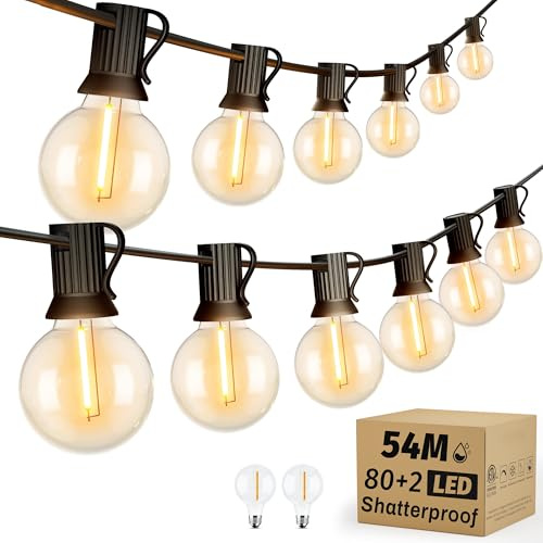 OHLUX LED-belysningskedjor Utomhus med lampor, Varmvita Plastkul-lampor G40 2200K, Justerbara, Våtbeskyddade, Kopplingsbara för Trädgård, Patio, Veranda och Café-fester, E12-sockel