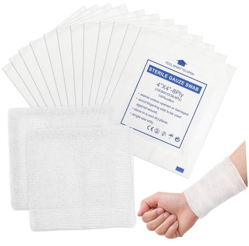PLAFOPE 50pcs 10x10cm 100% Cotton Non-Adhesive Absorbent Swabs Breathable Bandages for Emergency Care and Dressing