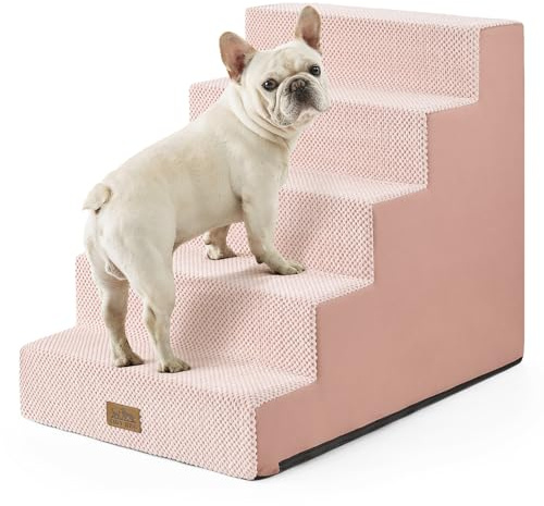 COZY KISS Scaletta larga per cani di piccola taglia, altezza 60 cm, per letto alto, antiscivolo, per gatti anziani, cuccioli, cani di piccola taglia e media, 75 x 50 x 60 cm, 5 ripiani, rosa