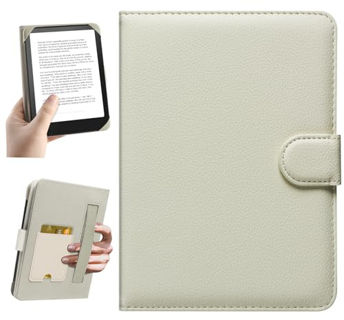 HoYiXi Universal fodral för 6 Pocketbook/Tolino E-boksläsare Kompatibel med 6 tum Kindle Paperwhite/Kobo Clara HD 6 fodral, Inbyggt kortfack, Risvitt