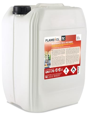 FLAMBIOL 20 L Bioéthanol 100 % pour cheminée à l'éthanol, foyer à l'éthanol, feu de table à l'éthanol et cheminée au bioéthanol Höfer Chemie
