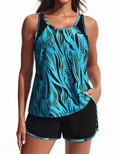 Hanna Nikole Set Tankini da donna, costume da bagno modesto, costume da bagno a 2 pezzi con controllo dell'addome e reggiseno integrato, vita alta, pantaloncini da bagno con fondo integrato, costume