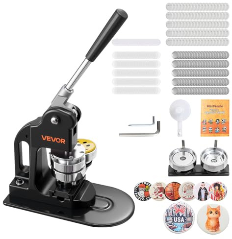 VEVOR Macchina per Spillo Bottoni 58 mm, Macchina per Spille con 500 Pezzi di Bottoni, Taglierina Circolare, Chiavi Esagonali e Libro Magico, Impugnatura Ergonomica, per Spille Personalizzate, Nero