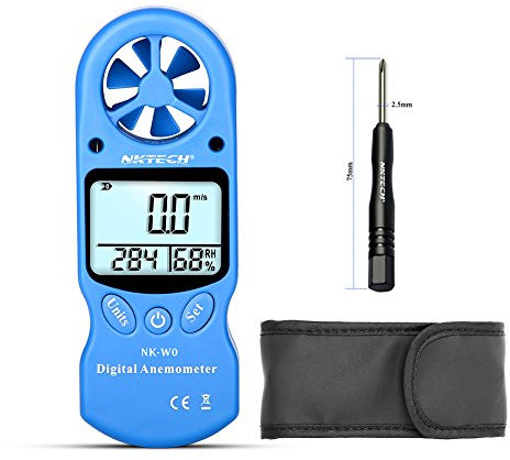 Nktech, anemometro digitale NK-W0 3-IN-1 mini LCD portatile, tester velocità del vento, temperatura, umidità, con igrometro e termometro multiuso per windsurf, kite surf