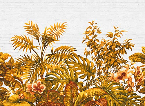 Livingwalls Fototapete Designwalls Vliestapete Tropical Wall Tapete in Dschungel Optik in Braun, Gelb, Gold, Grau, Orange, Weiß 350 x 255 cm XXL Wandtapete Wandbild 118532