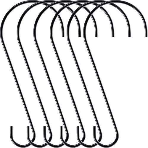 Hotop 6-Piece Heavy Duty Big S Hooks - Stainless Steel Bird Feeder Hooks for Garden, Tree Branch, Kitchen, Bird House, Plants, Baskets, Lanterns and Bicycles (Black, 12 Inch)