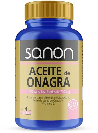 SANON Aceite De Onagra Con Vitamina E Y Omega 6- Cápsulas De 700mg Con 10% Gla- Prensado En Frío - Alivia El Dolor Menstrual, Regula Las Hormonas Y Cuida La Piel,110 cápsulas, 104 g